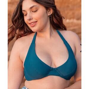 Brand New Shapermint Essentials Women's Large Green/Blue Halter Bikini Top Full